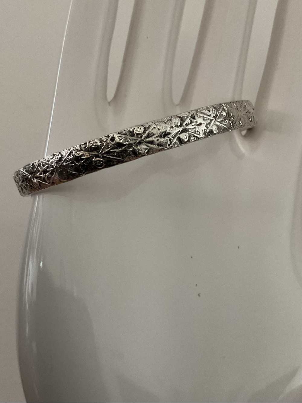 Vintage Silver Textured Bangle Bracelet